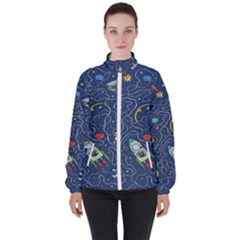 Cat Cosmos Cosmonaut Rocket Women s High Neck Windbreaker by Cowasu