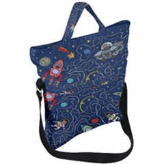 Cat Cosmos Cosmonaut Rocket Fold Over Handle Tote Bag by Cowasu