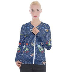 Cat Cosmos Cosmonaut Rocket Casual Zip Up Jacket by Cowasu