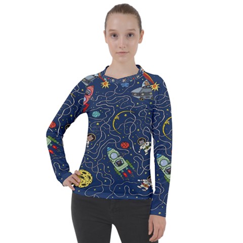 Cat Cosmos Cosmonaut Rocket Women s Pique Long Sleeve Tee by Cowasu