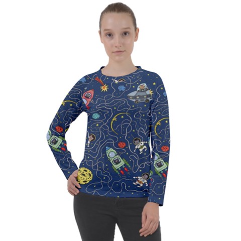 Cat Cosmos Cosmonaut Rocket Women s Long Sleeve Raglan Tee by Cowasu