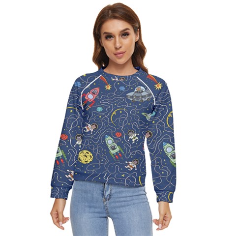 Cat Cosmos Cosmonaut Rocket Women s Long Sleeve Raglan Tee by Cowasu