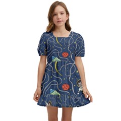 Cat Cosmos Cosmonaut Rocket Kids  Short Sleeve Dolly Dress by Cowasu