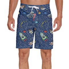 Cat Cosmos Cosmonaut Rocket Men s Beach Shorts by Cowasu