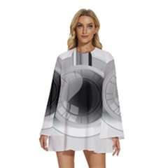 Washing Machines Home Electronic Round Neck Long Sleeve Bohemian Style Chiffon Mini Dress by Cowasu