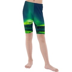 Iceland Aurora Borealis Kids  Mid Length Swim Shorts by Cowasu