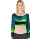 Iceland Aurora Borealis Long Sleeve Crop Top View1