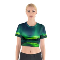 Iceland Aurora Borealis Cotton Crop Top by Cowasu