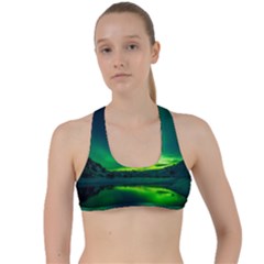 Iceland Aurora Borealis Criss Cross Racerback Sports Bra by Cowasu