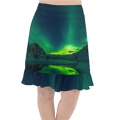 Iceland Aurora Borealis Fishtail Chiffon Skirt by Cowasu