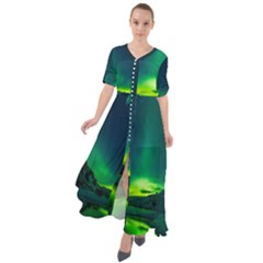 Iceland Aurora Borealis Waist Tie Boho Maxi Dress by Cowasu