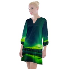 Iceland Aurora Borealis Open Neck Shift Dress by Cowasu