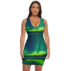 Iceland Aurora Borealis Draped Bodycon Dress by Cowasu