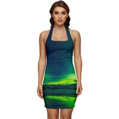 Iceland Aurora Borealis Sleeveless Wide Square Neckline Ruched Bodycon Dress by Cowasu