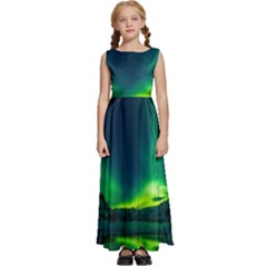 Iceland Aurora Borealis Kids  Satin Sleeveless Maxi Dress by Cowasu