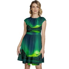 Iceland Aurora Borealis Cap Sleeve High Waist Dress by Cowasu