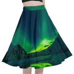 Iceland Aurora Borealis A-line Full Circle Midi Skirt With Pocket by Cowasu