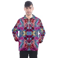 Roses Liquify  Men s Half Zip Pullover by kaleidomarblingart