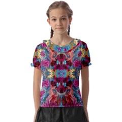 Roses Liquify  Kids  Frill Chiffon Blouse by kaleidomarblingart