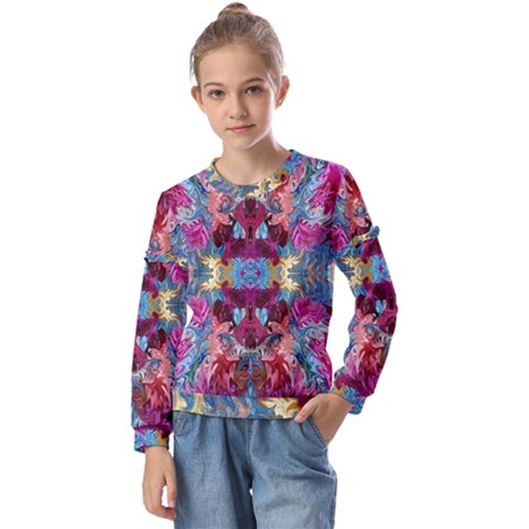 Roses Liquify  Kids  Long Sleeve Tee With Frill  by kaleidomarblingart