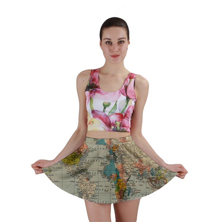 Vintage World Map Mini Skirt