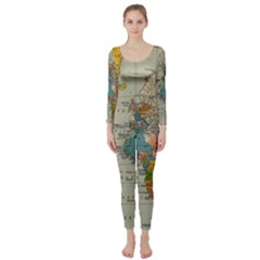 Vintage World Map Long Sleeve Catsuit