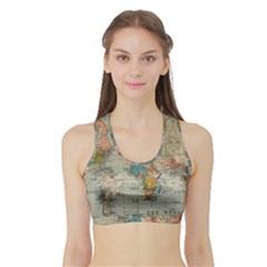 Vintage World Map Sports Bra With Border by Cowasu