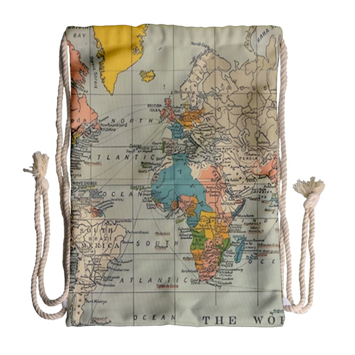 Vintage World Map Drawstring Bag (Large)