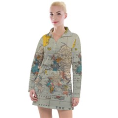 Vintage World Map Women s Long Sleeve Casual Dress by Cowasu