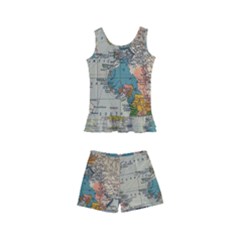 Vintage World Map Kids  Boyleg Swimsuit by Cowasu