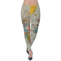 Vintage World Map Velvet Leggings by Cowasu