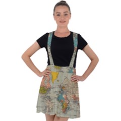 Vintage World Map Velvet Suspender Skater Skirt by Cowasu