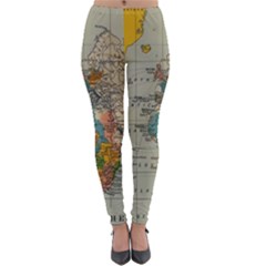 Vintage World Map Lightweight Velour Leggings by Cowasu