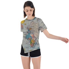 Vintage World Map Asymmetrical Short Sleeve Sports Tee by Cowasu