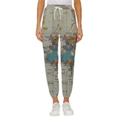 Vintage World Map Women s Cropped Drawstring Pants by Cowasu