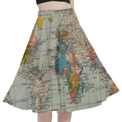 Vintage World Map A-line Full Circle Midi Skirt With Pocket