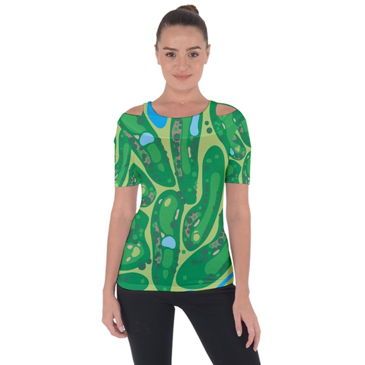 Golf Course Par Golf Course Green Shoulder Cut Out Short Sleeve Top