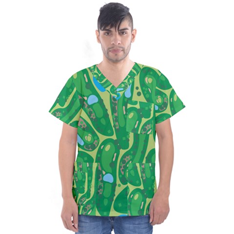 Golf Course Par Golf Course Green Men s V-neck Scrub Top by Cowasu