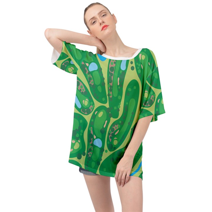 Golf Course Par Golf Course Green Oversized Chiffon Top