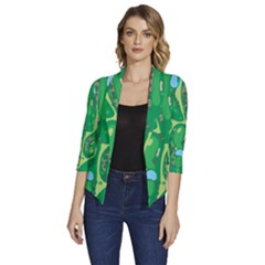 Golf Course Par Golf Course Green Women s Draped Front 3/4 Sleeve Shawl Collar Jacket by Cowasu