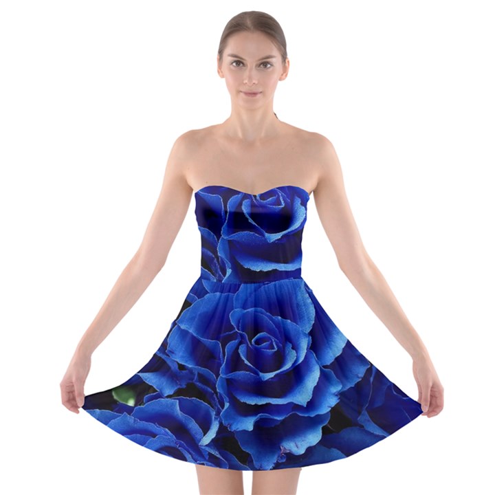 Blue Roses Flowers Plant Romance Blossom Bloom Nature Flora Petals Strapless Bra Top Dress