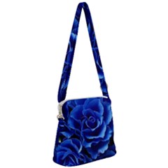 Blue Roses Flowers Plant Romance Blossom Bloom Nature Flora Petals Zipper Messenger Bag by Cowasu