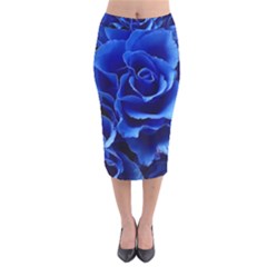 Blue Roses Flowers Plant Romance Blossom Bloom Nature Flora Petals Velvet Midi Pencil Skirt by Cowasu