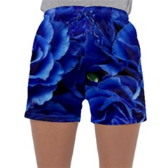 Blue Roses Flowers Plant Romance Blossom Bloom Nature Flora Petals Sleepwear Shorts by Cowasu