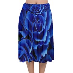 Blue Roses Flowers Plant Romance Blossom Bloom Nature Flora Petals Velvet Flared Midi Skirt by Cowasu