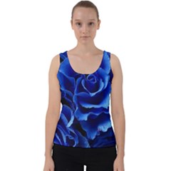 Blue Roses Flowers Plant Romance Blossom Bloom Nature Flora Petals Velvet Tank Top by Cowasu