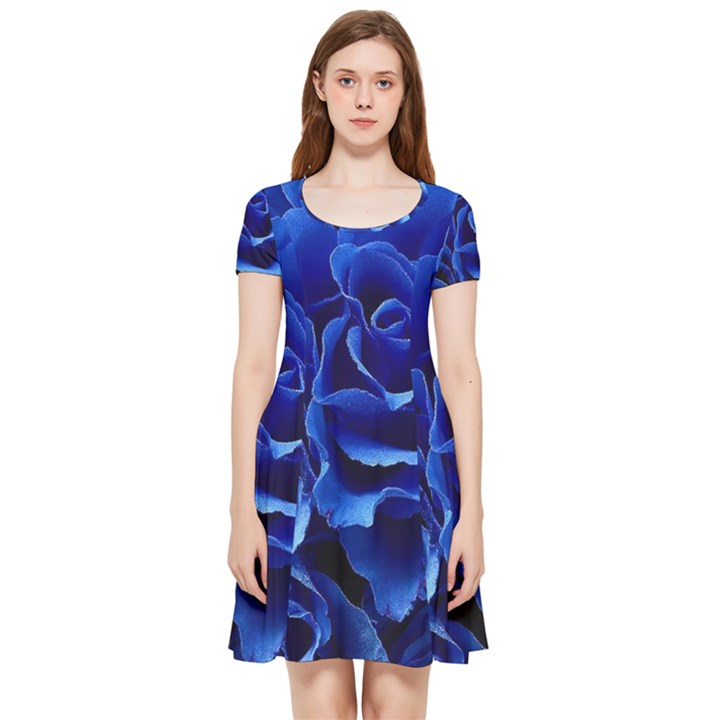 Blue Roses Flowers Plant Romance Blossom Bloom Nature Flora Petals Inside Out Cap Sleeve Dress