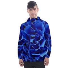 Blue Roses Flowers Plant Romance Blossom Bloom Nature Flora Petals Men s Front Pocket Pullover Windbreaker by Cowasu