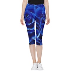 Blue Roses Flowers Plant Romance Blossom Bloom Nature Flora Petals Inside Out Lightweight Velour Capri Leggings  by Cowasu