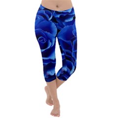 Blue Roses Flowers Plant Romance Blossom Bloom Nature Flora Petals Lightweight Velour Capri Yoga Leggings by Cowasu